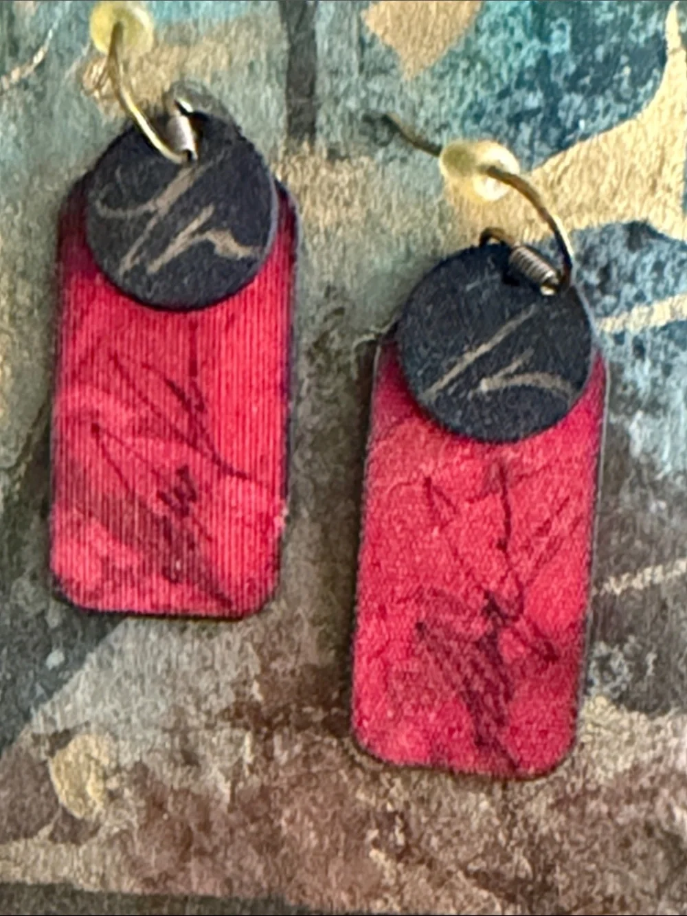 Asian style pierced earrings red black light weight they’re made of paper